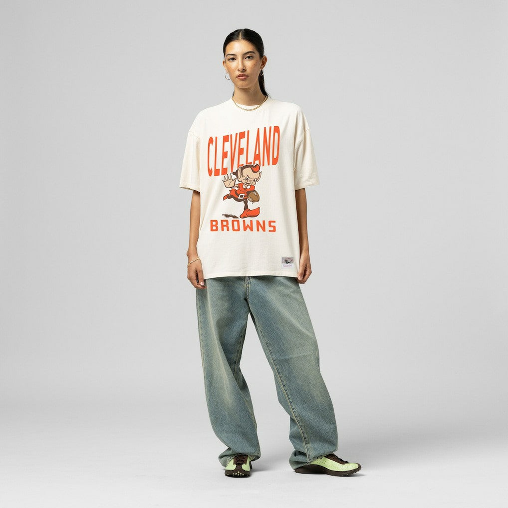 Cleveland Browns Women's Logo Rise Boyfriend T-Shirt - Cream T-shirts