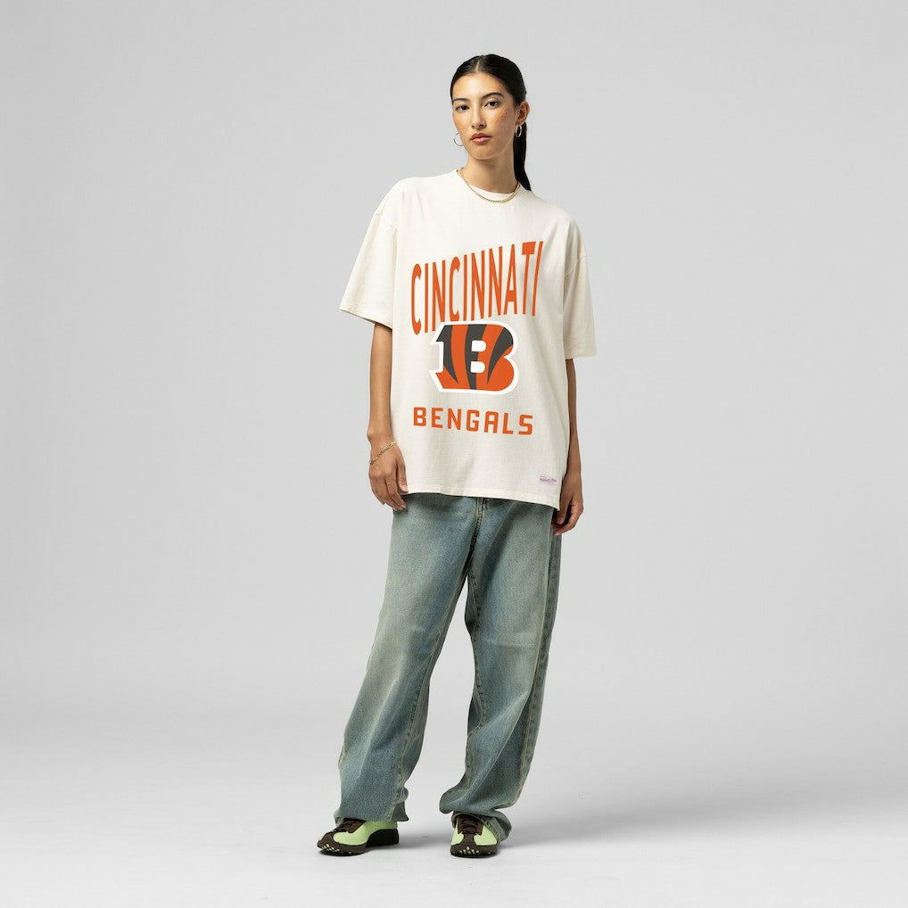 Cincinnati Bengals Women's Logo Rise Boyfriend T-Shirt - Cream T-shirts