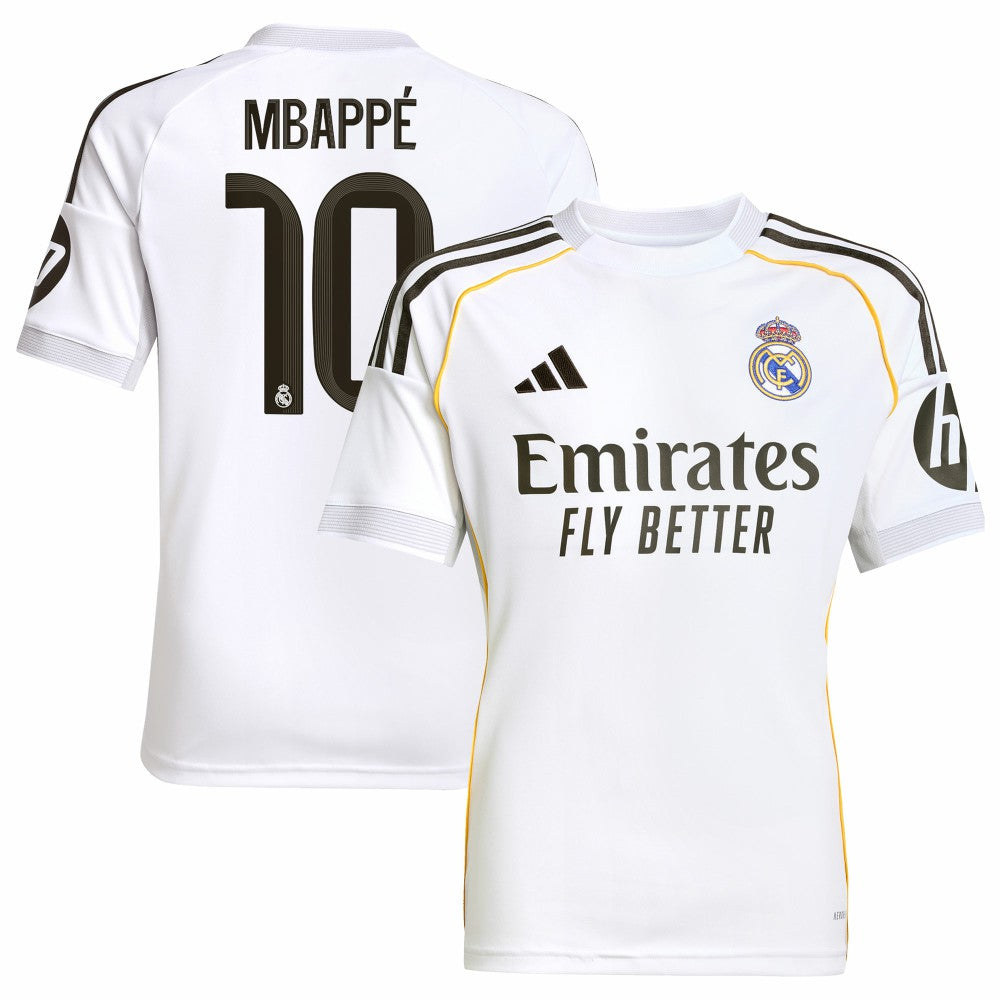 Kylian Mbappé Real Madrid Youth 2025/26 Home Replica Player Jersey White - Adidas