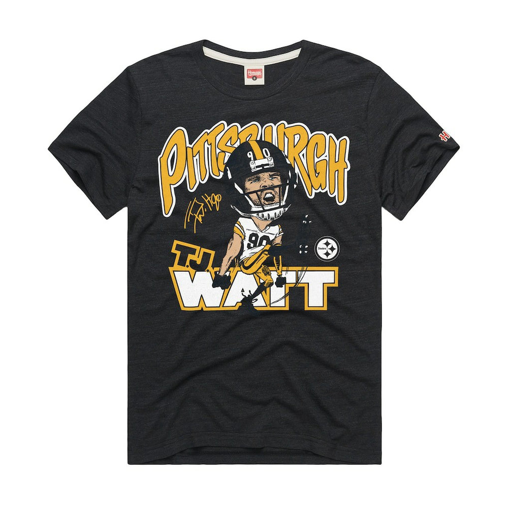 T.J. Watt Pittsburgh Steelers Homage Unisex Caricature Player Graphic Tri-Blend T-Shirt - Charcoal T-shirts