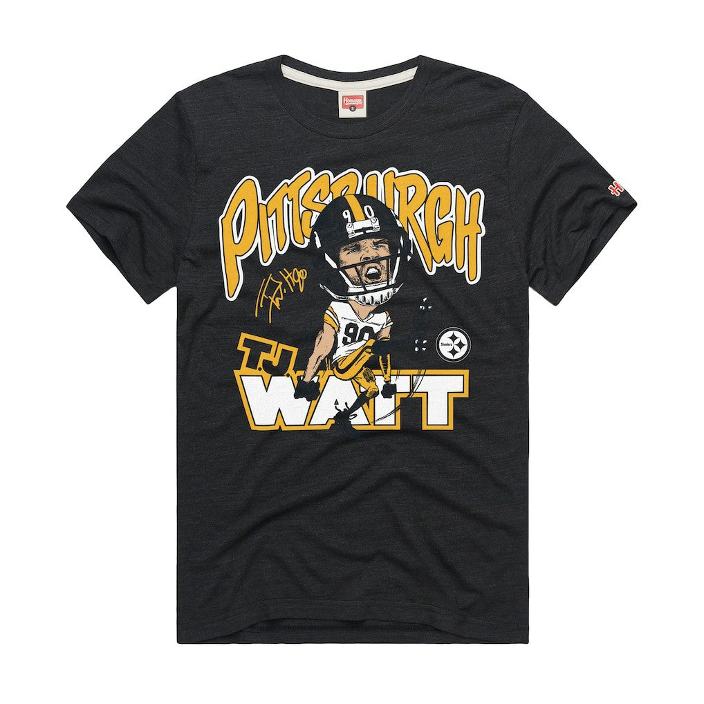 T.J. Watt Pittsburgh Steelers Homage Unisex Caricature Player Graphic Tri-Blend T-Shirt - Charcoal T-shirts