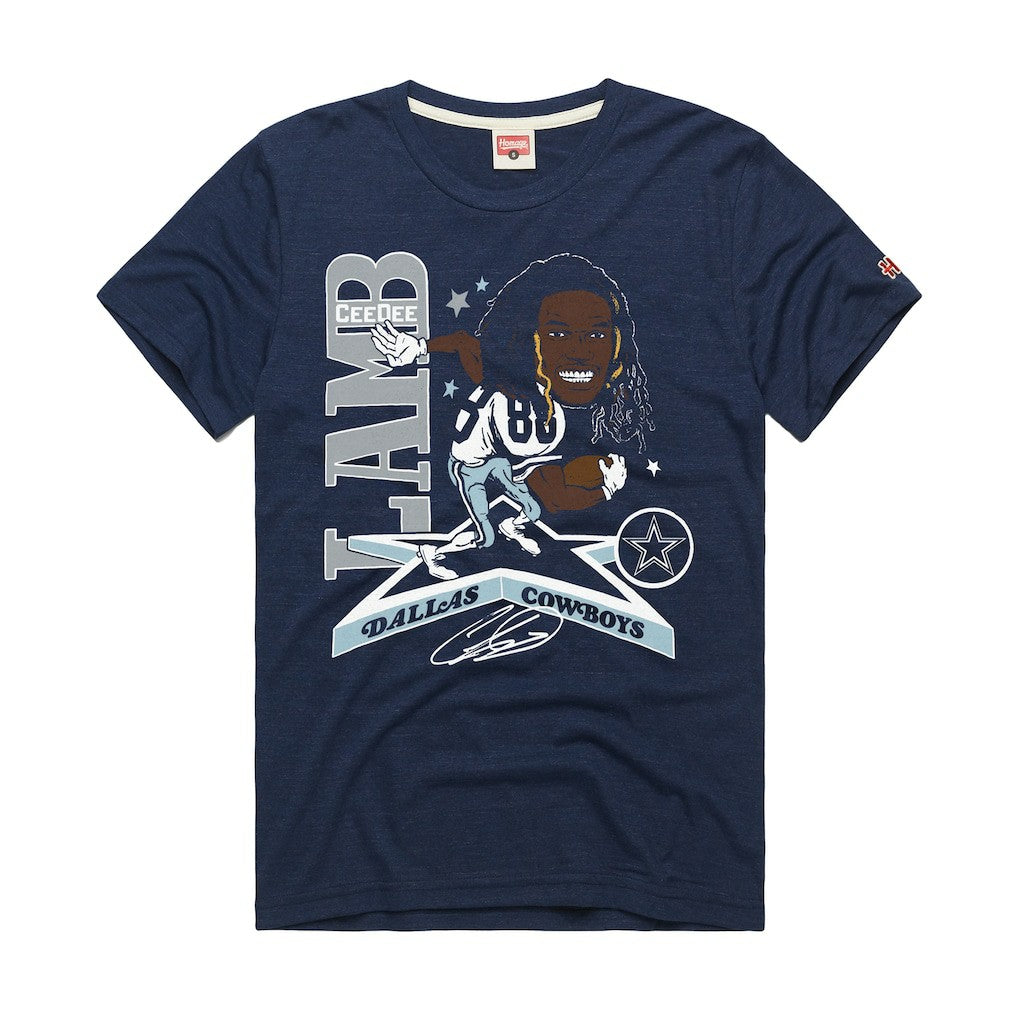 CeeDee Lamb Dallas Cowboys Homage Unisex Caricature Player Graphic Tri-Blend T-Shirt - Navy T-shirts