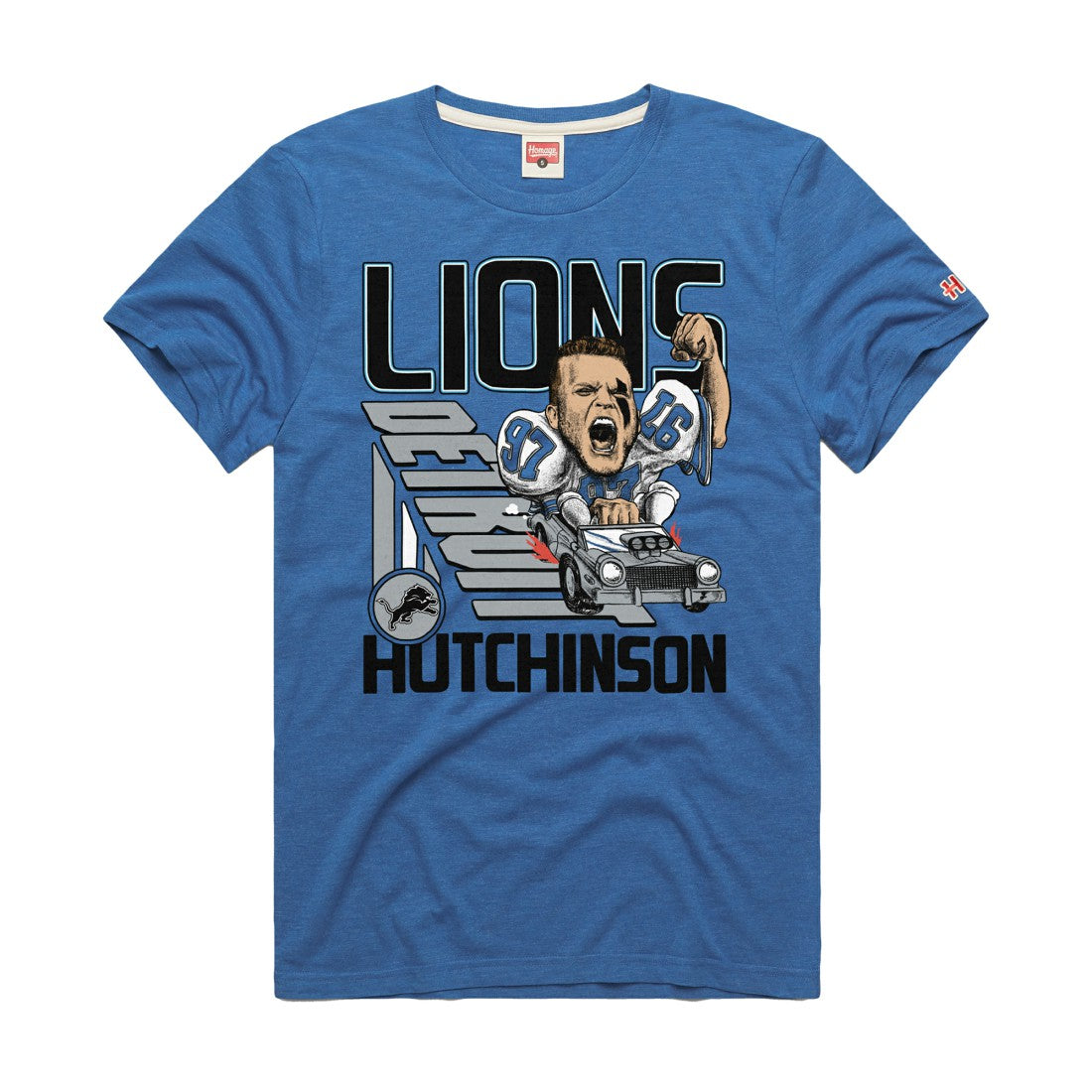 Aidan Hutchinson Detroit Lions Homage Unisex Caricature Player Graphic Tri-Blend T-Shirt - Blue T-shirts