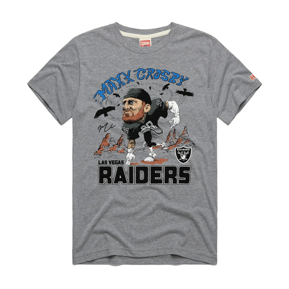 Maxx Crosby Las Vegas Raiders Homage Unisex Caricature Player Graphic Tri-Blend T-Shirt - Silver T-shirts