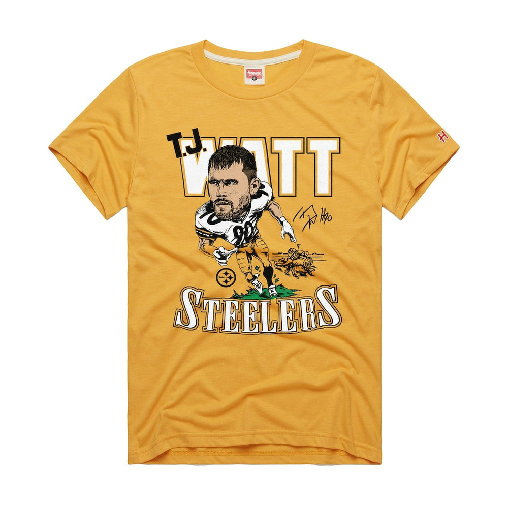 T.J. Watt Pittsburgh Steelers Homage Unisex Caricature Player Graphic Tri-Blend T-Shirt - Gold T-shirts