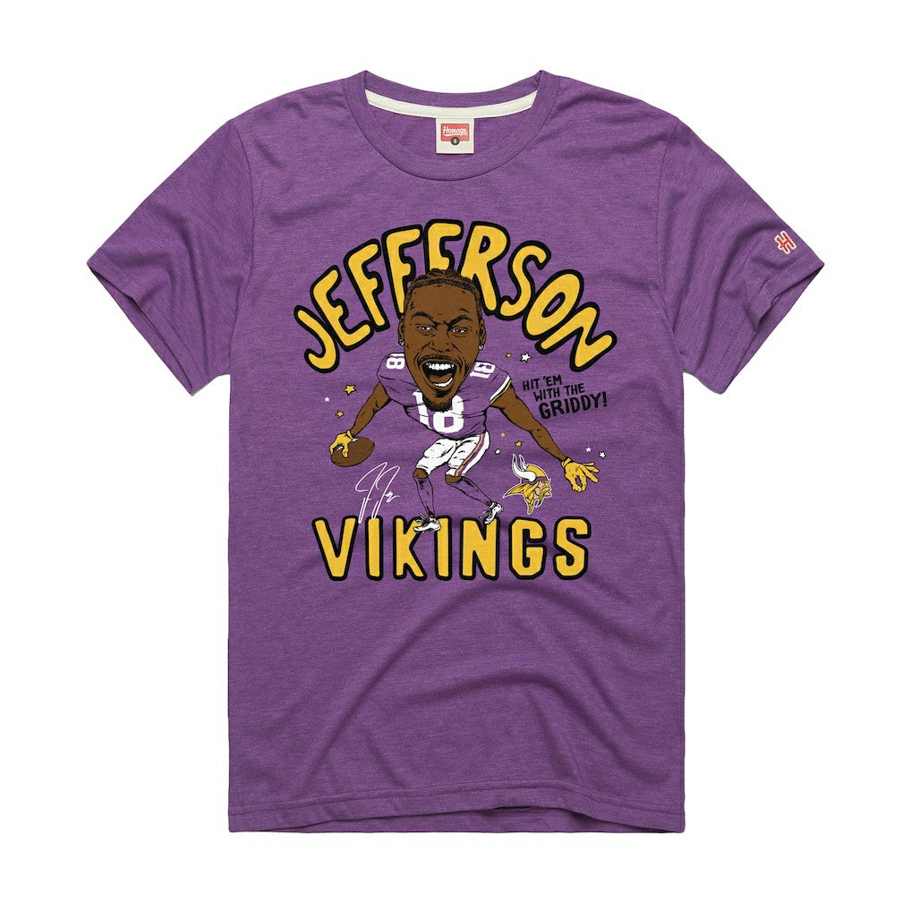 Justin Jefferson Minnesota Vikings Homage Unisex Caricature Player Graphic Tri-Blend T-Shirt - Purple T-shirts