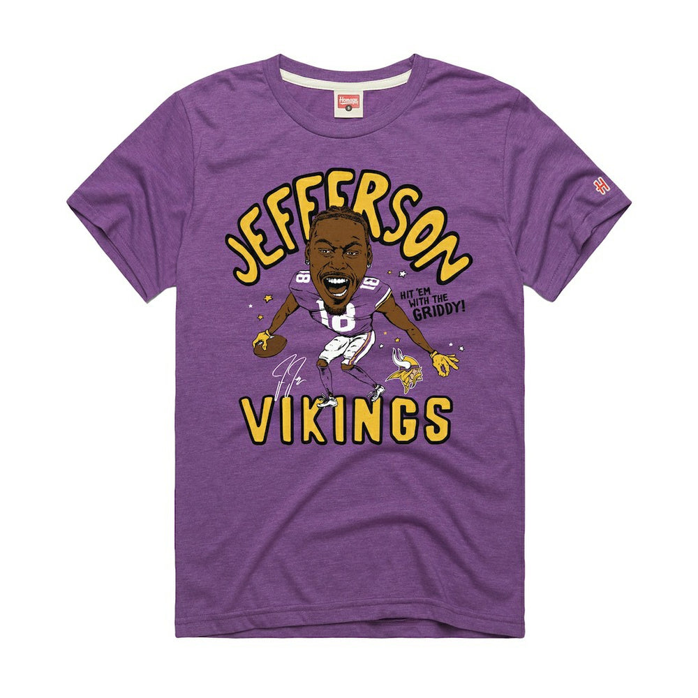 Justin Jefferson Minnesota Vikings Homage Unisex Caricature Player Graphic Tri-Blend T-Shirt - Purple T-shirts