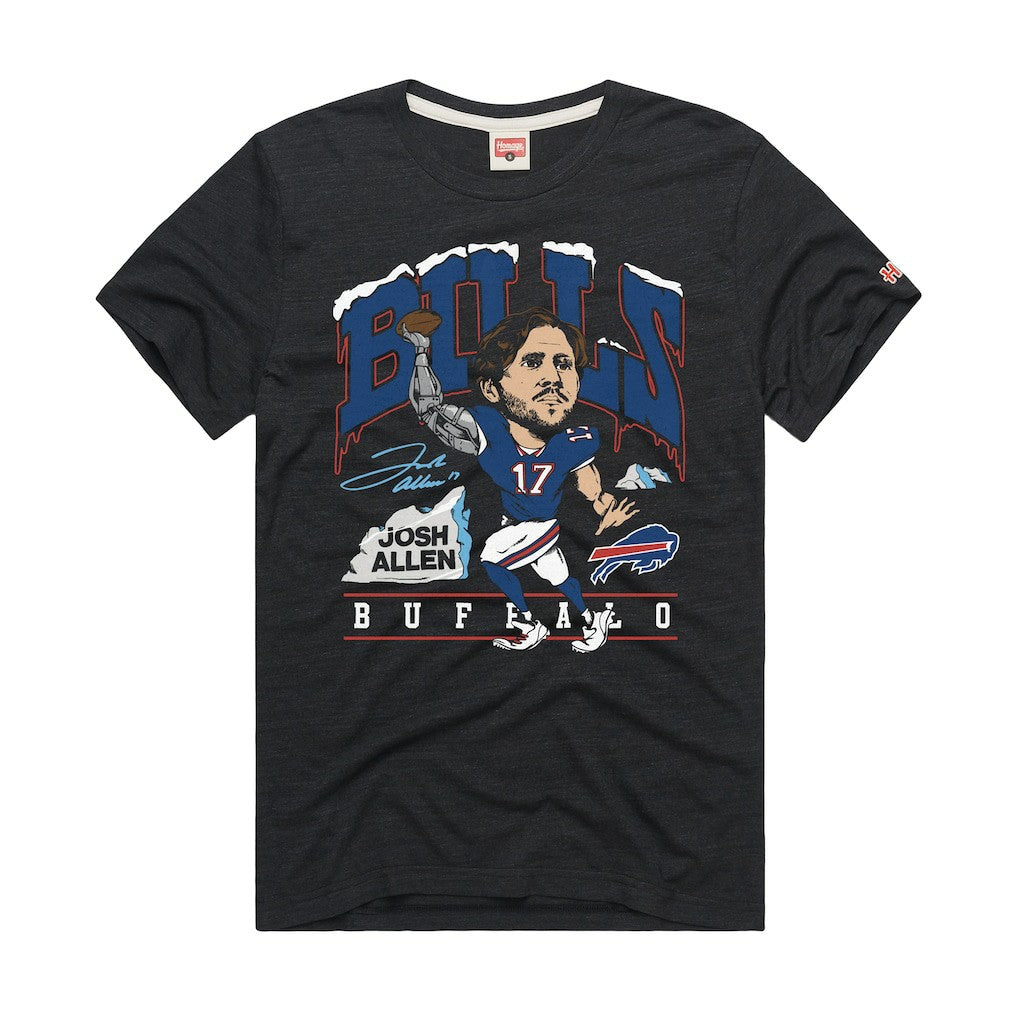 Josh Allen Buffalo Bills Homage Unisex Caricature Player Graphic Tri-Blend T-Shirt - Charcoal T-shirts