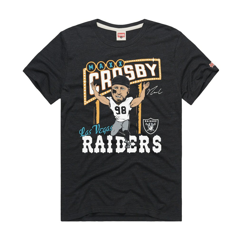 Maxx Crosby Las Vegas Raiders Homage Unisex Caricature Player Graphic Tri-Blend T-Shirt - Charcoal T-shirts