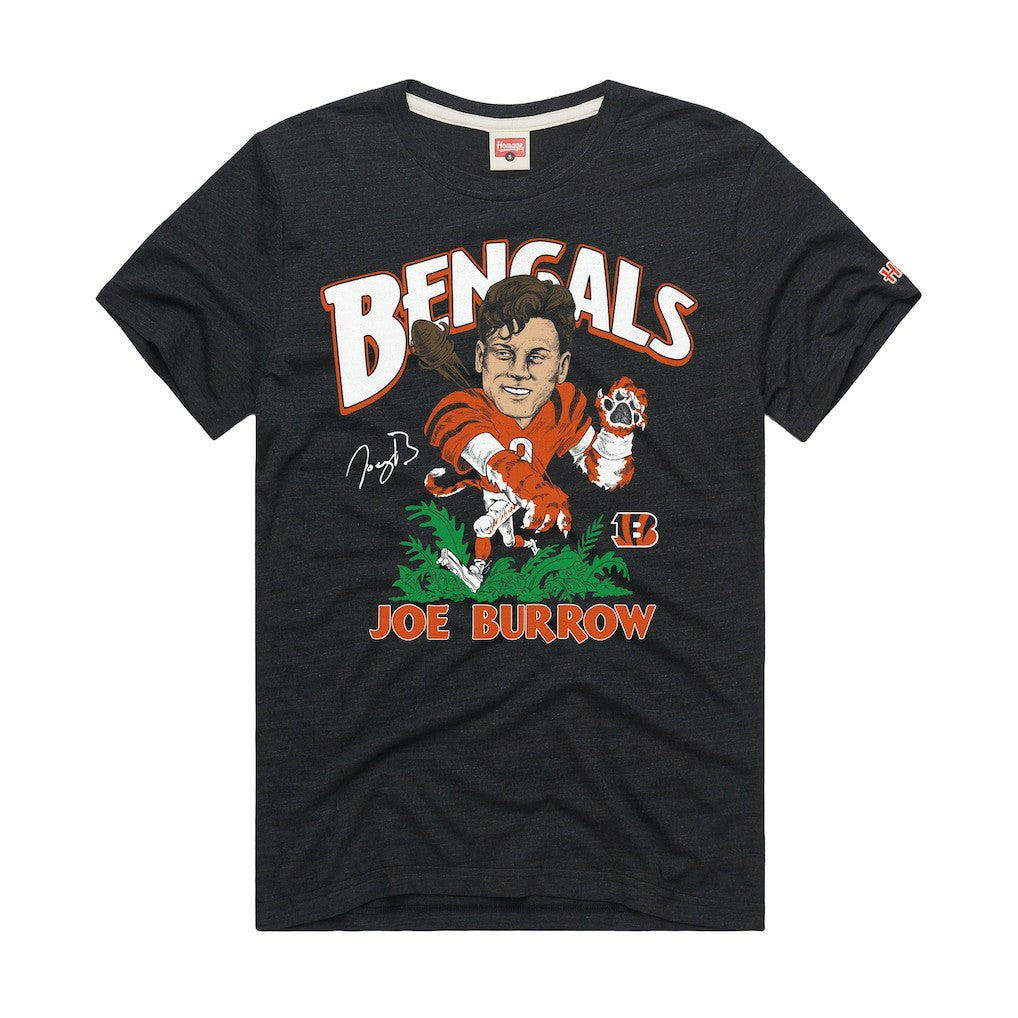 Joe Burrow Cincinnati Bengals Homage Unisex Caricature Player Graphic Tri-Blend T-Shirt - Charcoal T-shirts