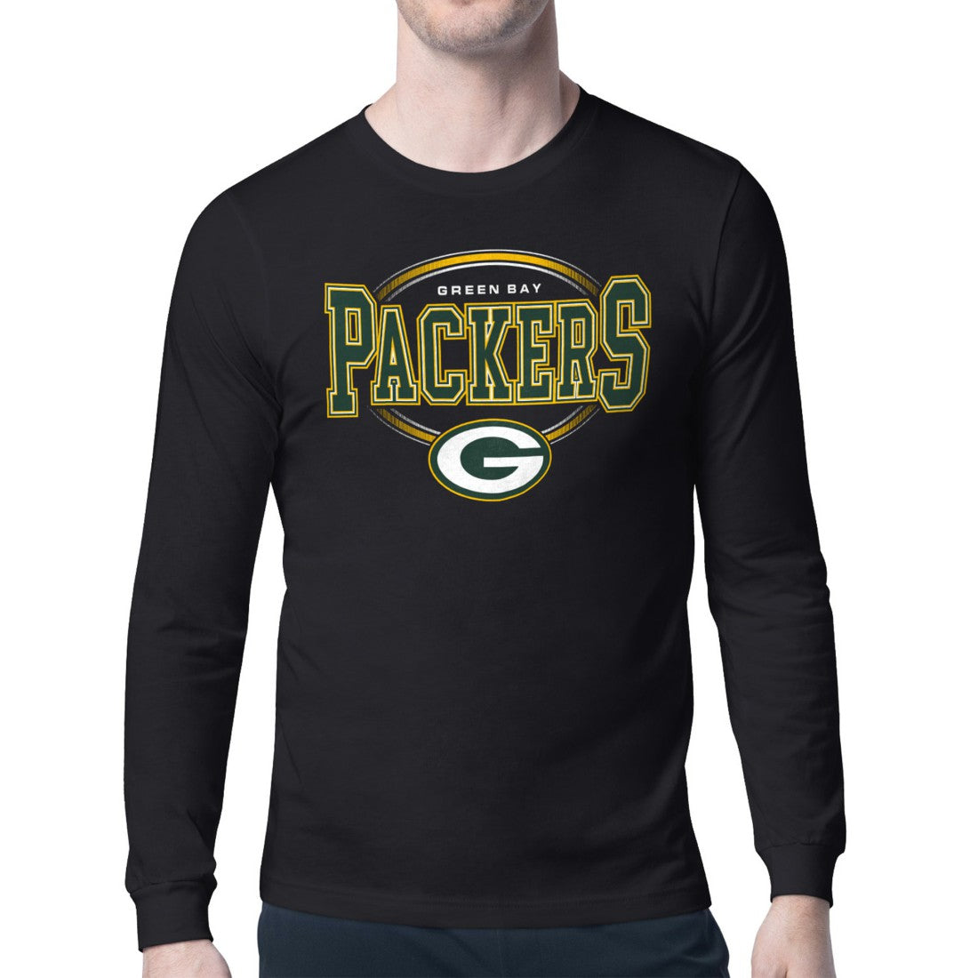 Green Bay Packers Starter Team Track Graphic Long Sleeve T-Shirt - Black T-shirts