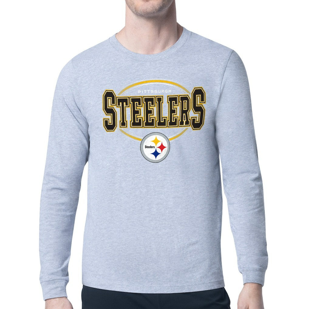 Pittsburgh Steelers Starter Team Track Graphic Long Sleeve T-Shirt - Heather Gray T-shirts