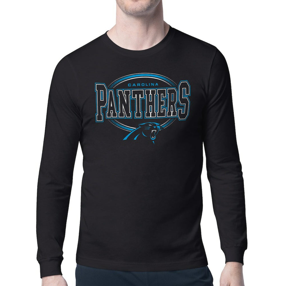Carolina Panthers Starter Team Track Graphic Long Sleeve T-Shirt - Black T-shirts