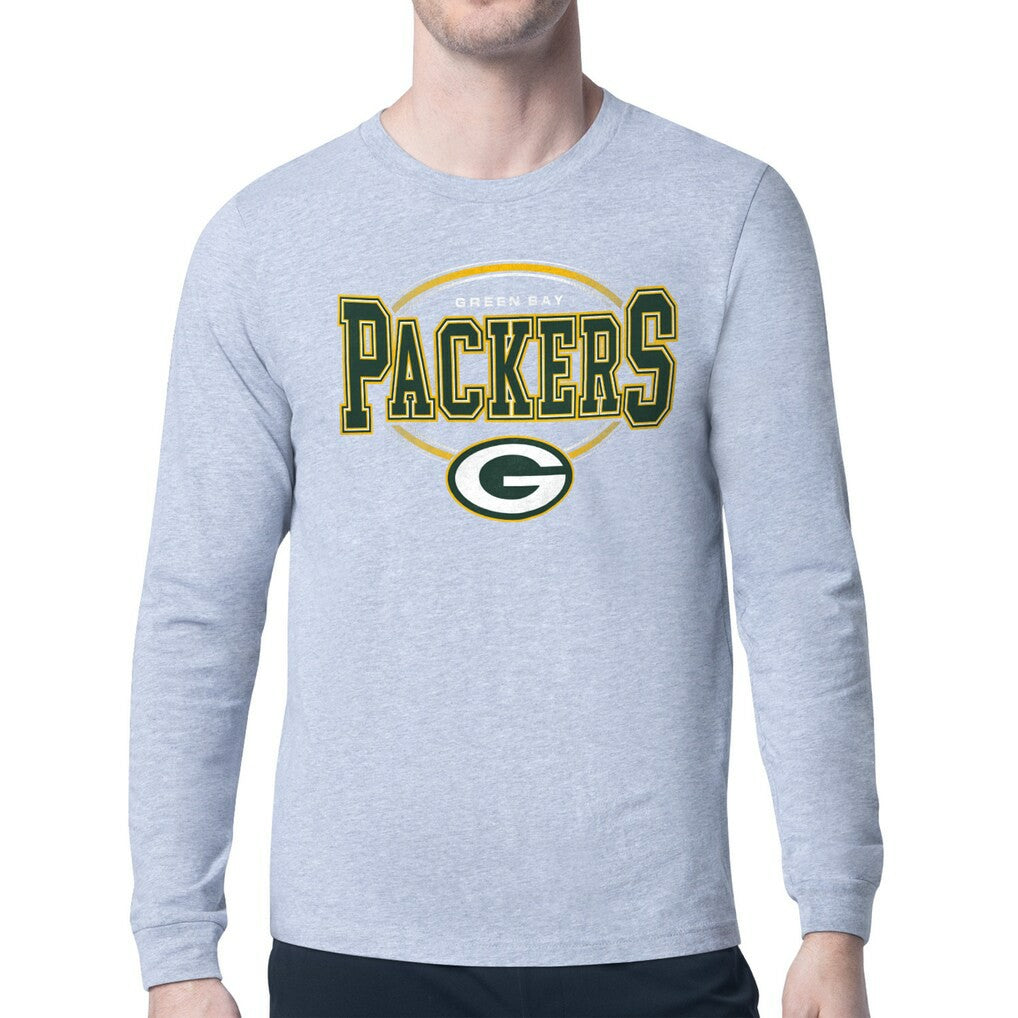 Green Bay Packers Starter Team Track Graphic Long Sleeve T-Shirt - Heather Gray T-shirts
