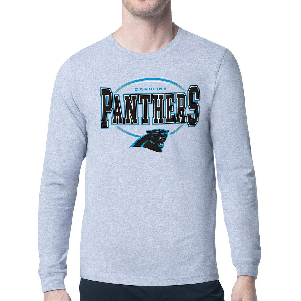 Carolina Panthers Starter Team Track Graphic Long Sleeve T-Shirt - Heather Gray T-shirts