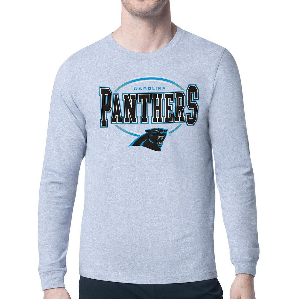 Carolina Panthers Starter Team Track Graphic Long Sleeve T-Shirt - Heather Gray T-shirts