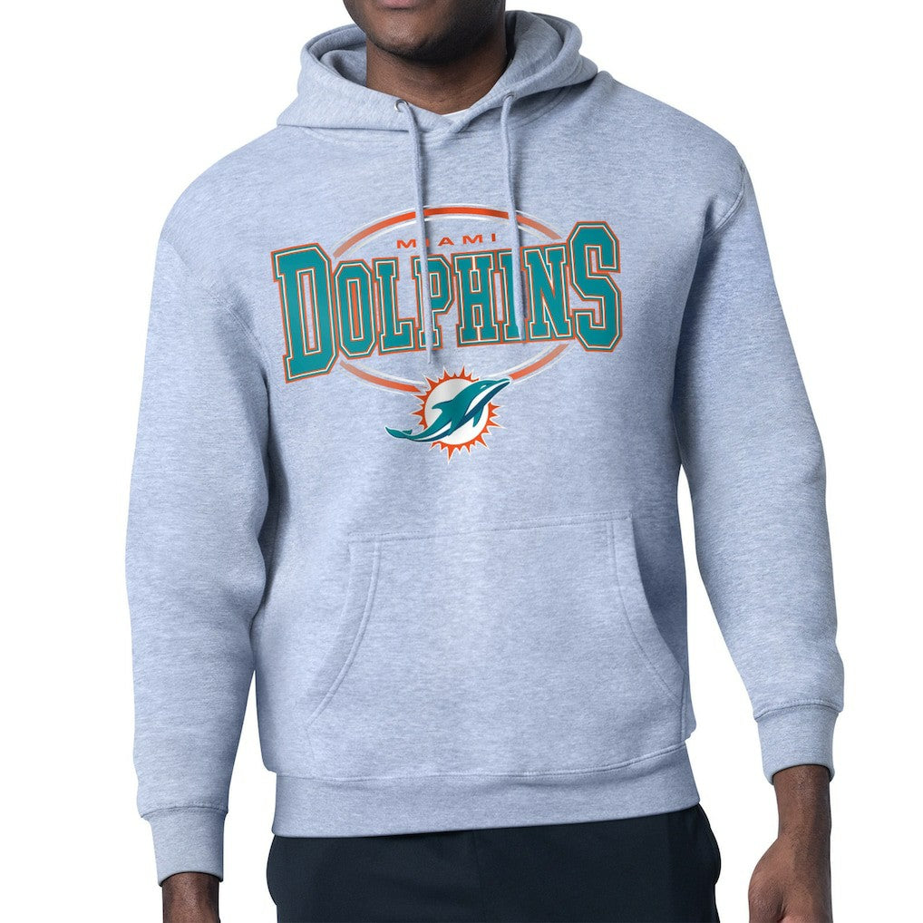 Miami Dolphins Starter Team Track Graphic Pullover Hoodie - Heather Gray Hoodies