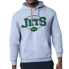 New York Jets Starter Team Track Graphic Pullover Hoodie - Heather Gray Hoodies