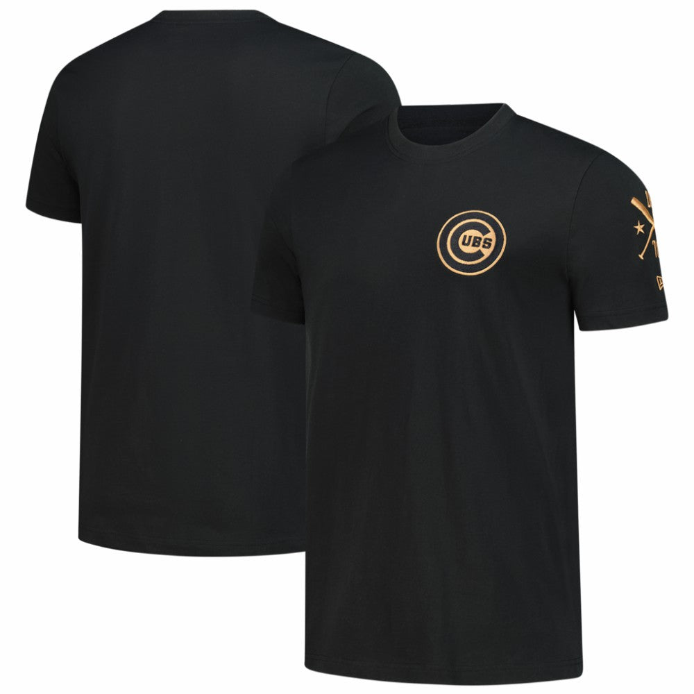 Chicago Cubs New Era Bronze Logo with Cross Bats Established T-Shirt - Black T-shirts