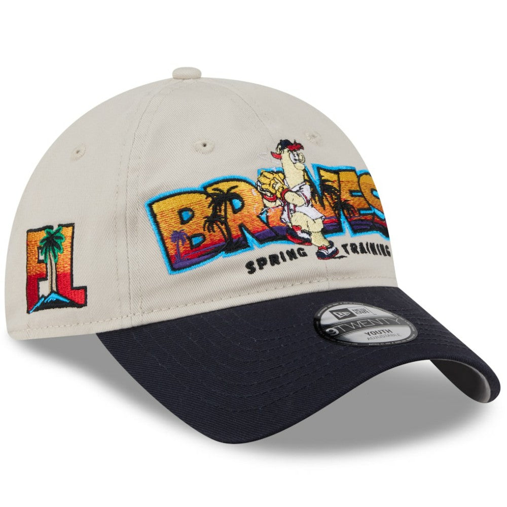 Atlanta Braves New Era Youth 2026 Spring Training Fan Pack Batter 9TWENTY Adjustable Hat - Stone/Navy Hats