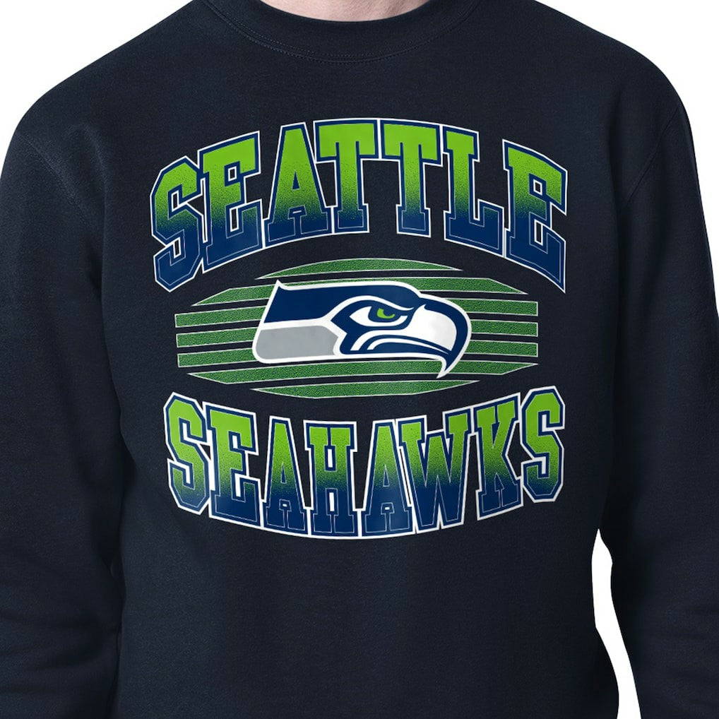 Seattle Seahawks Starter Team Grit Graphic Fleece Pullover Sweatshirt - College Navy Pullover