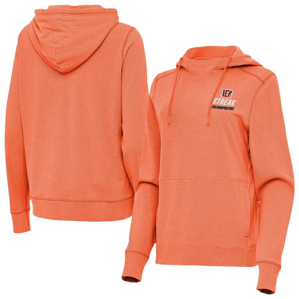 Cincinnati Bengals Antigua Women's Streak Justice Pullover Hoodie - Heather Orange Hoodies