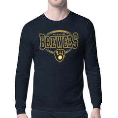 Milwaukee Brewers Starter Team Track Graphic Long Sleeve T-Shirt - Navy T-shirts