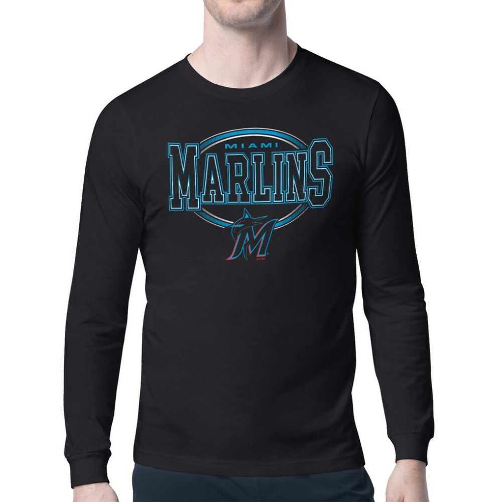 Miami Marlins Starter Team Track Graphic Long Sleeve T-Shirt - Black T-shirts