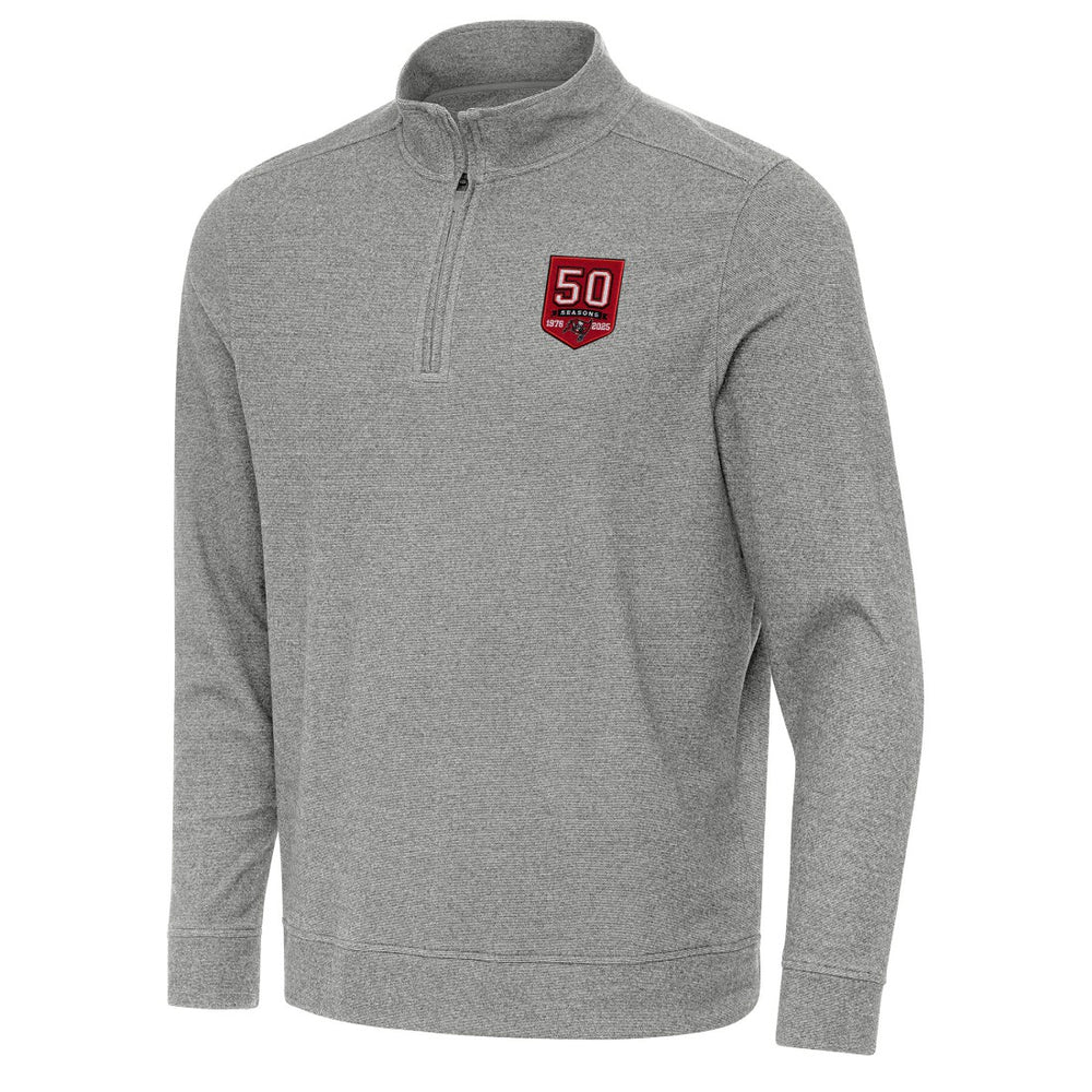 Tampa Bay Buccaneers Antigua 50th Season Subtle Quarter-Zip Sweatshirt - Heather Black Sweatshirts