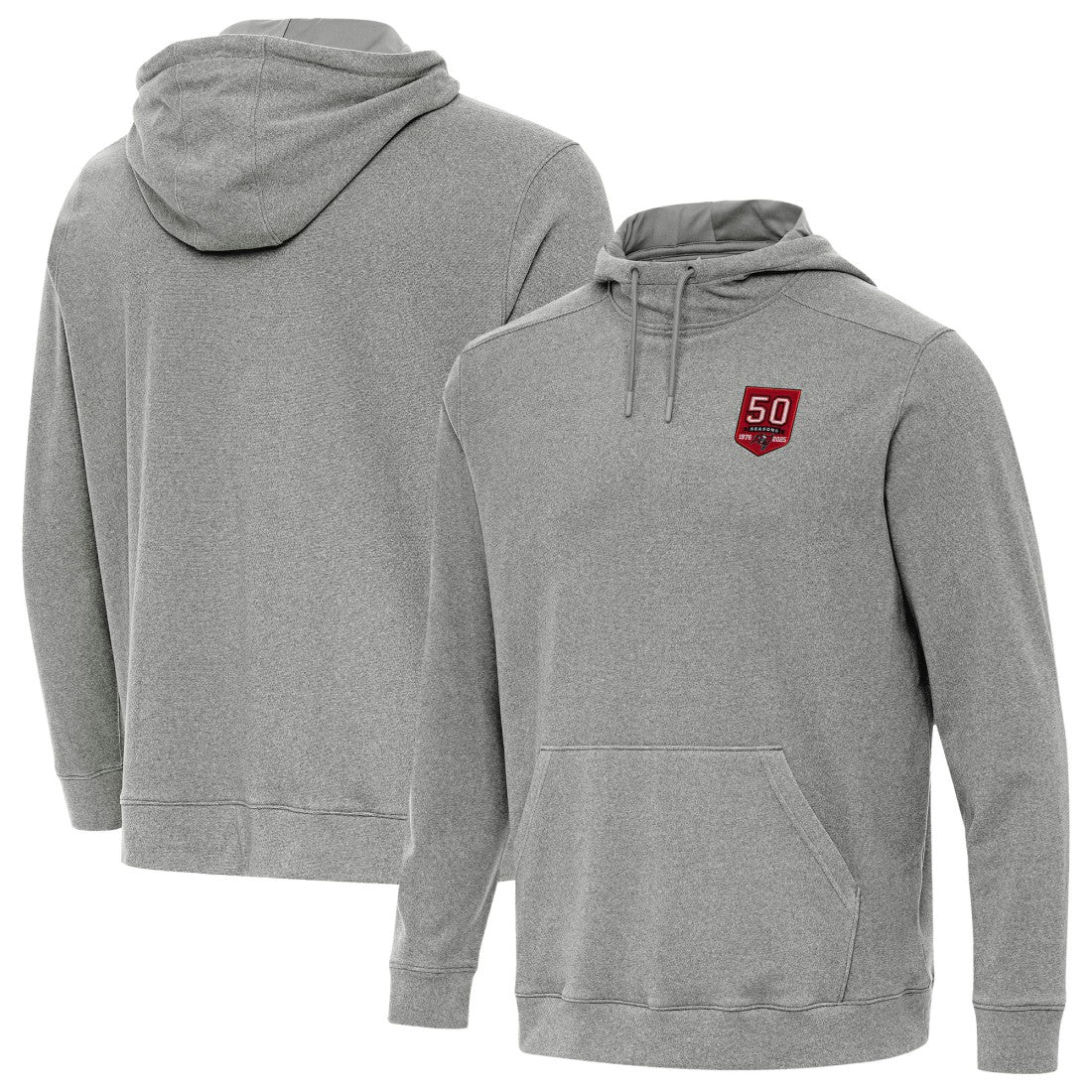 Tampa Bay Buccaneers Antigua 50th Season Cloud Hoodie - Heather Black Hoodies