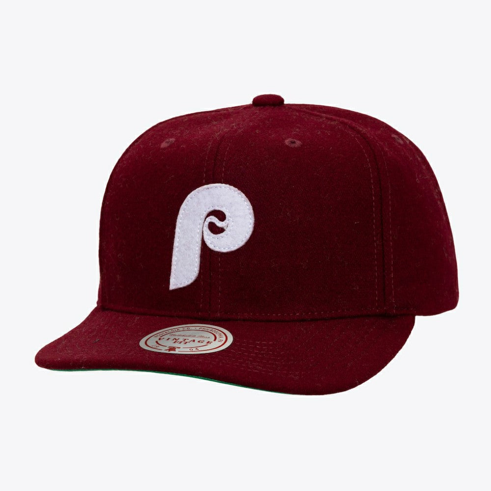 Philadelphia Phillies Vintage Fit Melton Wool Adjustable Hat - Burgundy Hats