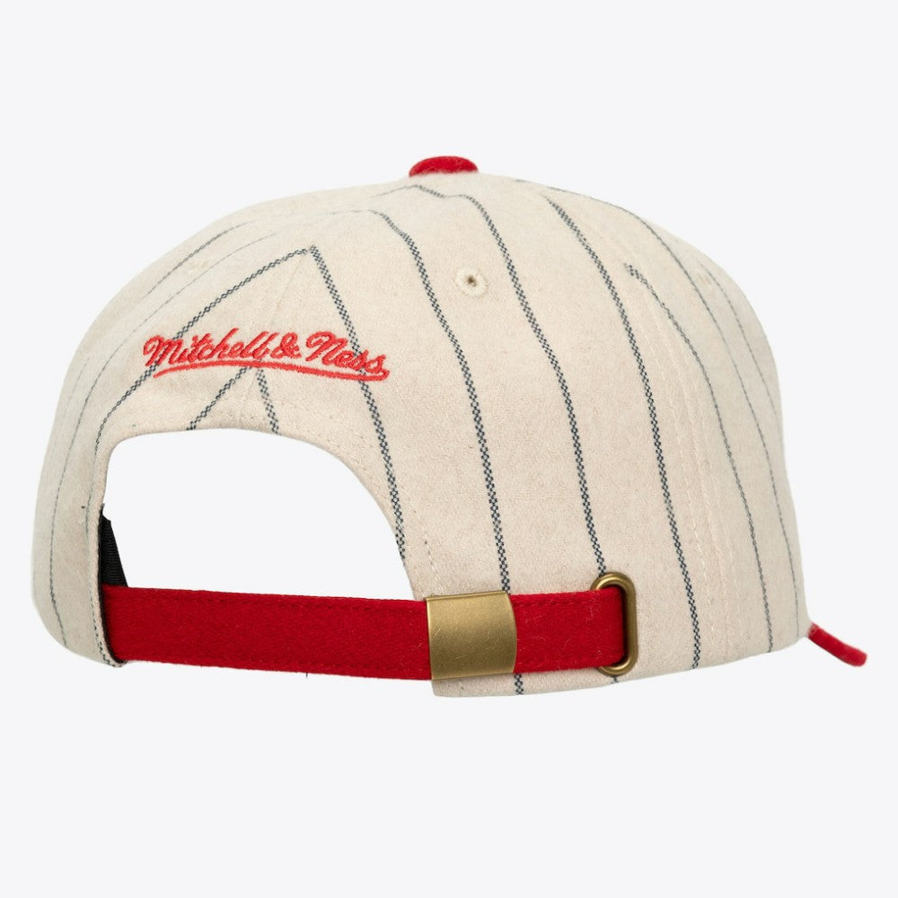 Boston Red Sox Mitchell & Ness Unisex Vintage Ground Melton Wool Pinstripe Adjustable Hat - Cream Hats