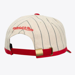 Cincinnati Reds Mitchell & Ness Unisex Vintage Ground Melton Wool Pinstripe Adjustable Hat - Cream Hats