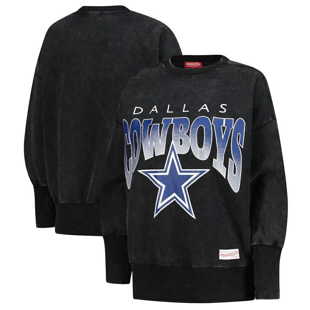 Dallas Cowboys Women's Delineate Mineral Wash Crewneck Sweatshirt - Black Sweatshirts