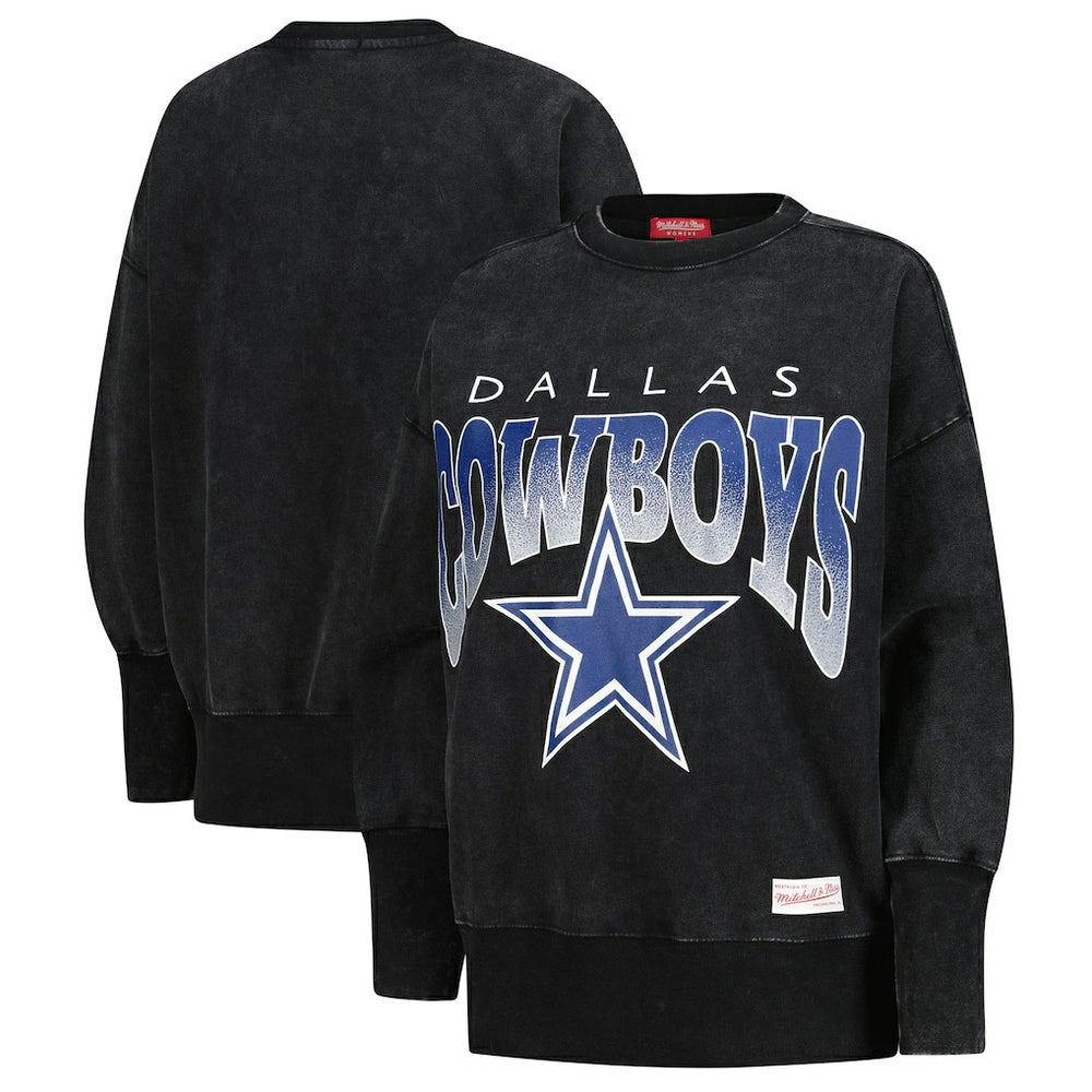 Dallas Cowboys Women's Delineate Mineral Wash Crewneck Sweatshirt - Black Sweatshirts