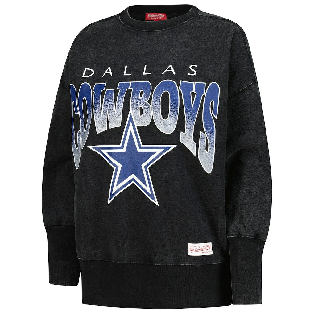 Dallas Cowboys Women's Delineate Mineral Wash Crewneck Sweatshirt - Black Sweatshirts