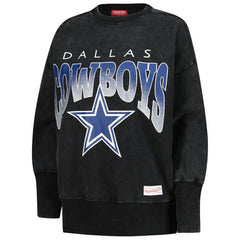 Dallas Cowboys Women's Delineate Mineral Wash Crewneck Sweatshirt - Black Sweatshirts