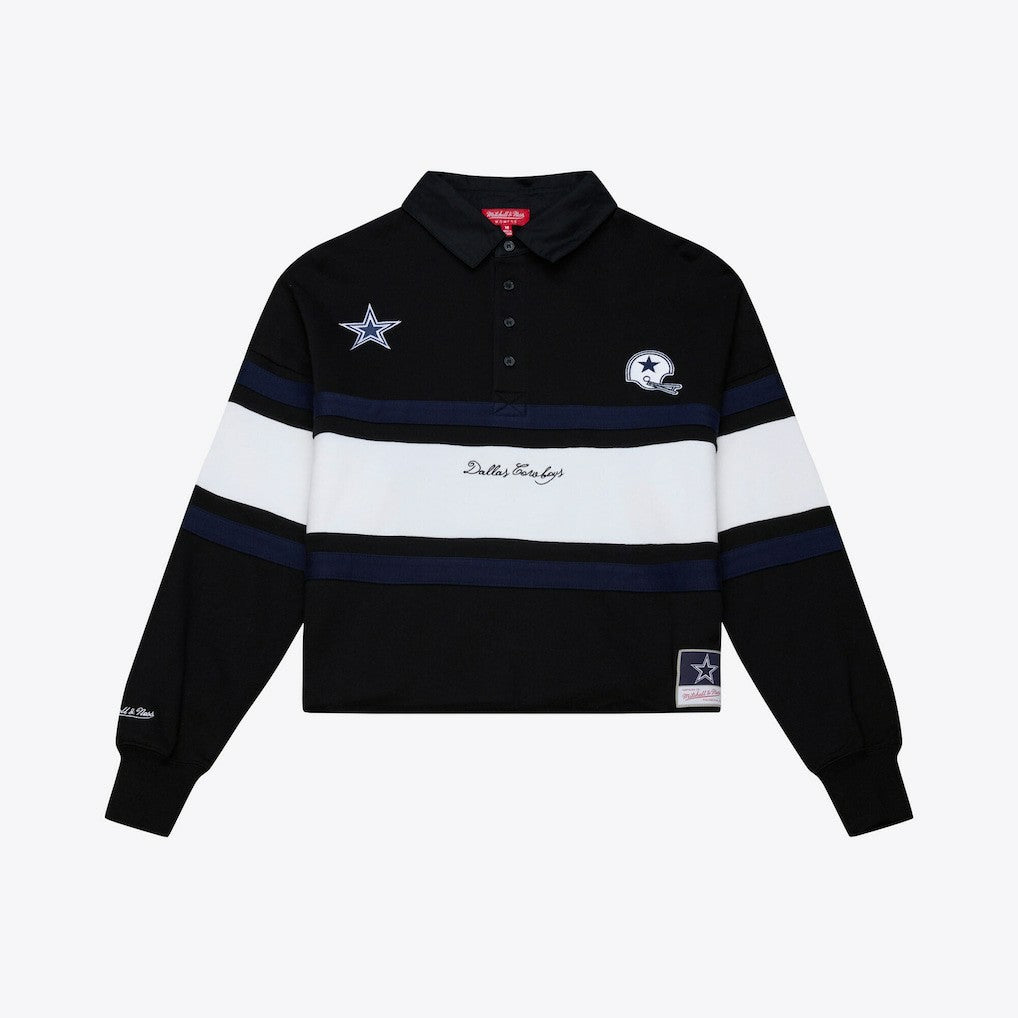 Dallas Cowboys Women's Cropped Long Sleeve Rugby Polo - Black