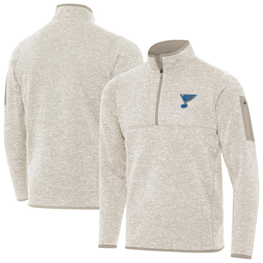 St. Louis Blues Antigua Fortune Quarter-Zip Pullover Jacket - Oatmeal | US 203361789
