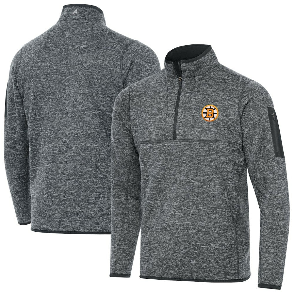 Boston Bruins Antigua Fortune Quarter-Zip Pullover Jacket - Heather Black | US 203361790