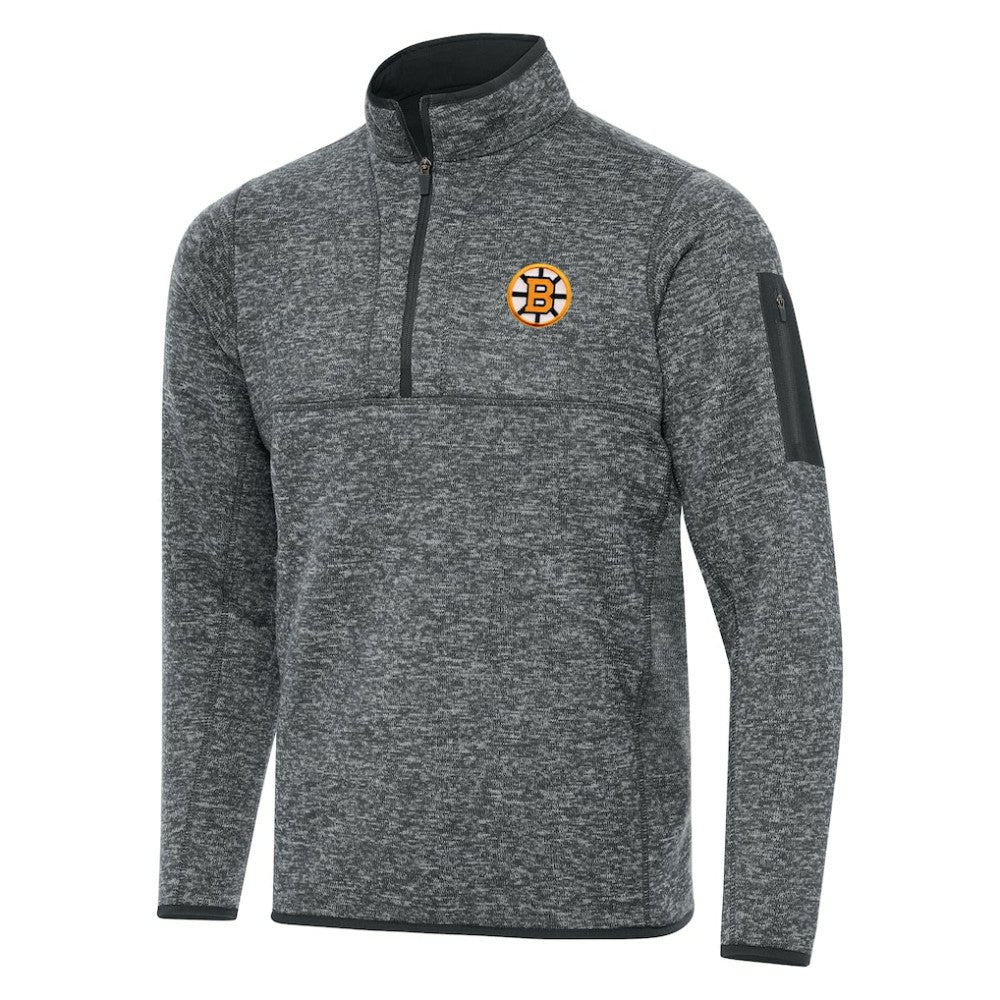 Boston Bruins Antigua Fortune Quarter-Zip Pullover Jacket - Heather Black | US 203361790