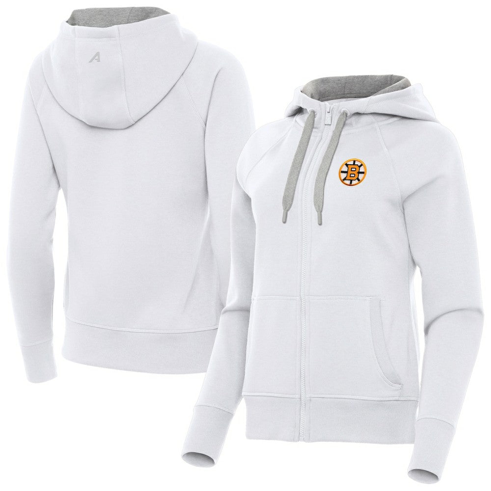 Boston Bruins Antigua Women's Victory Full-Zip Hoodie - White | US 203361794