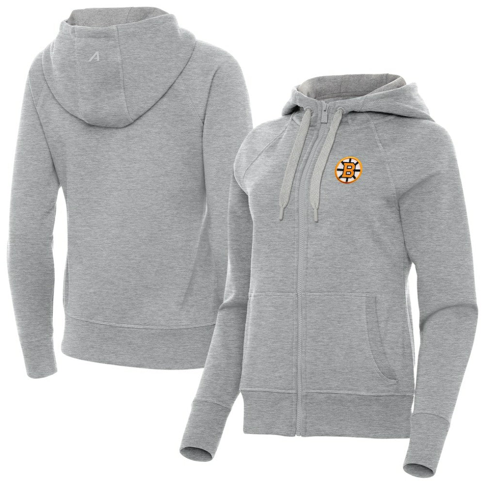 Boston Bruins Antigua Women's Victory Full-Zip Hoodie - Heather Gray | US 203361796