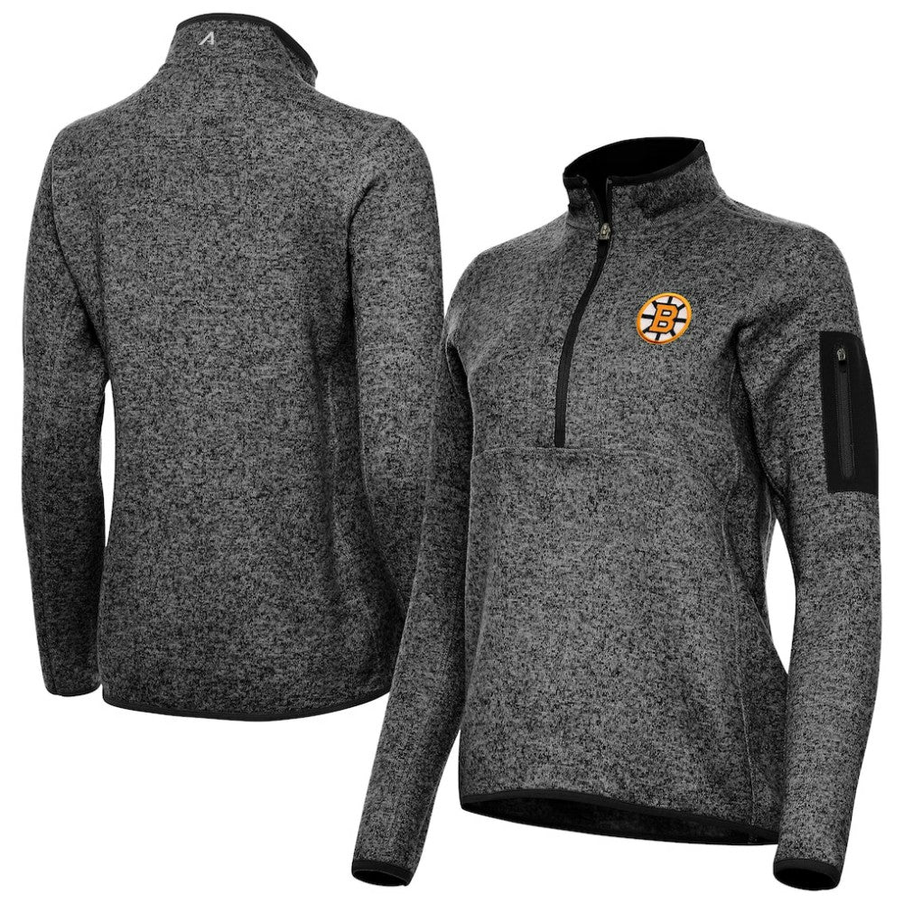 Boston Bruins Antigua Women's Fortune Half-Zip Pullover - Heather Black | US 203361805