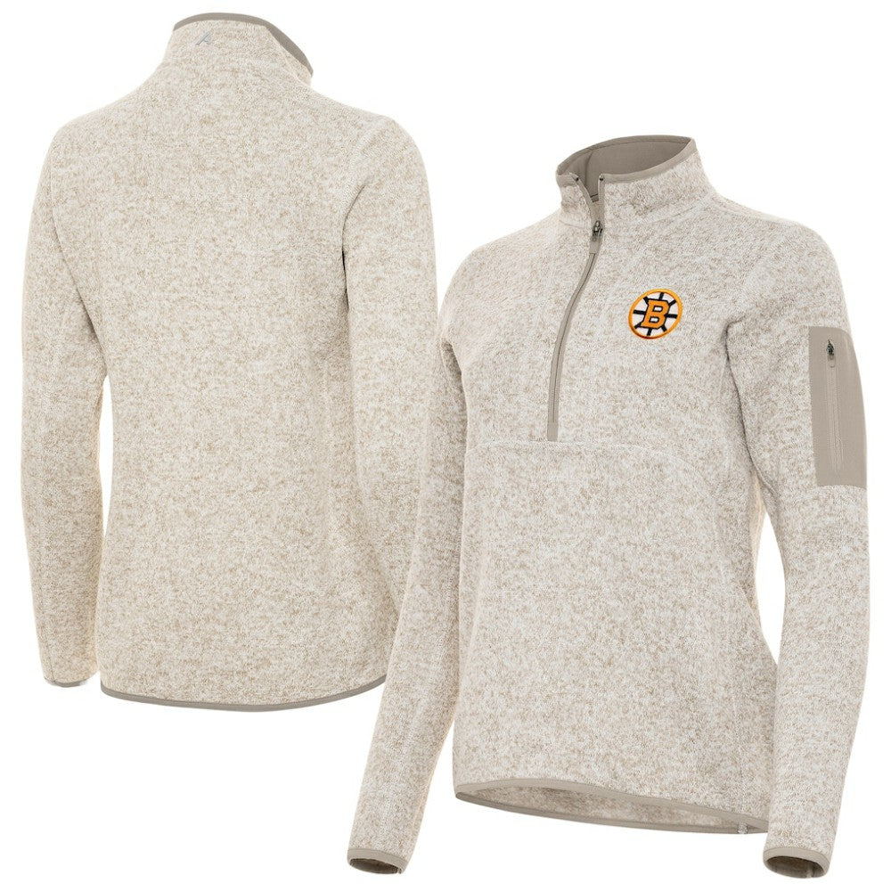 Boston Bruins Antigua Women's Fortune Half-Zip Pullover - Oatmeal | US 203361806