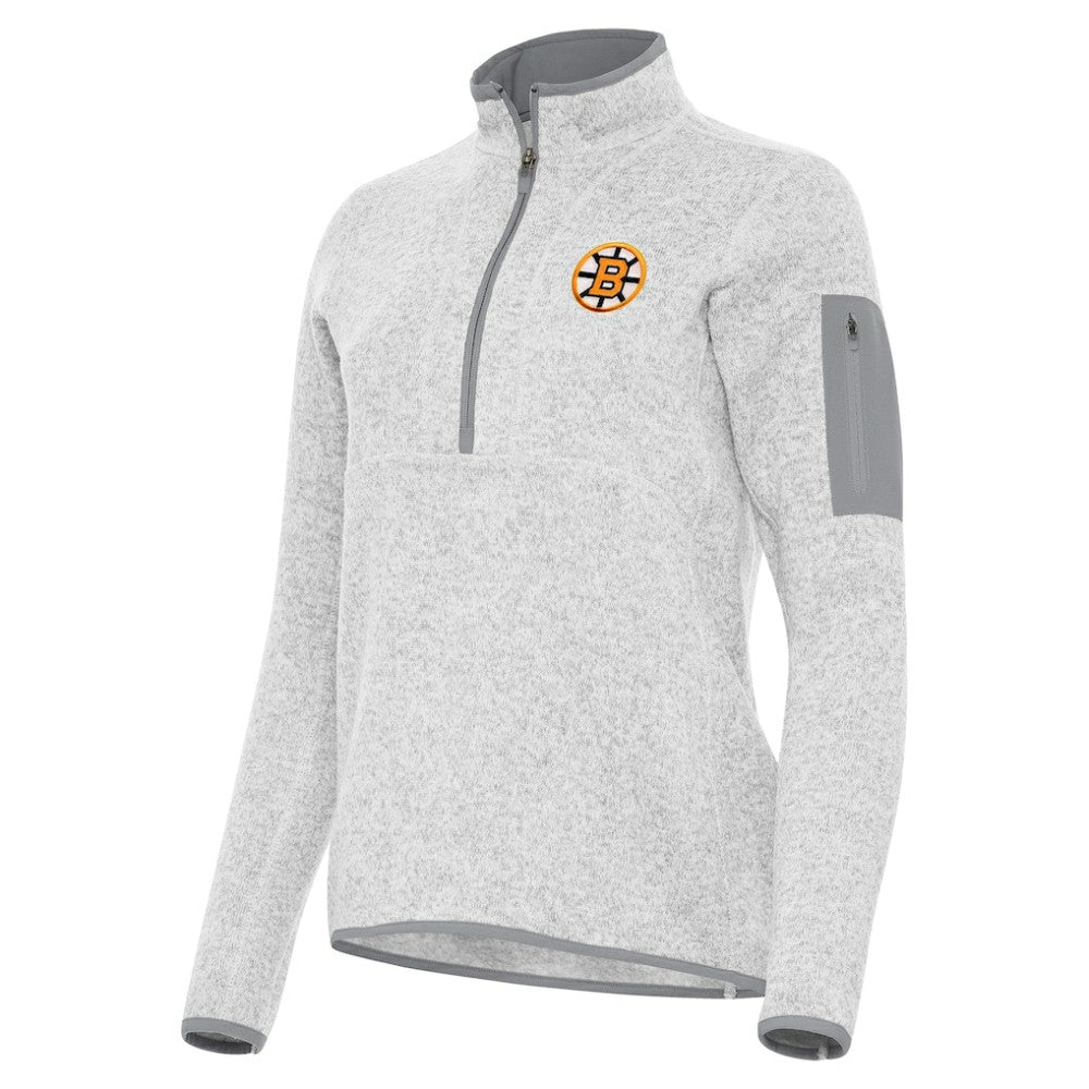 Boston Bruins Antigua Women's Fortune Half-Zip Pullover - Heather Gray | US 203361807