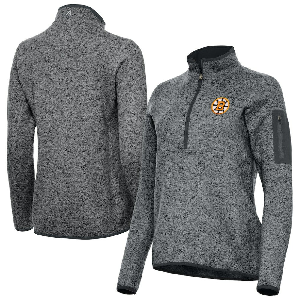 Boston Bruins Antigua Women's Fortune Half-Zip Pullover - Heather Black | US 203361808