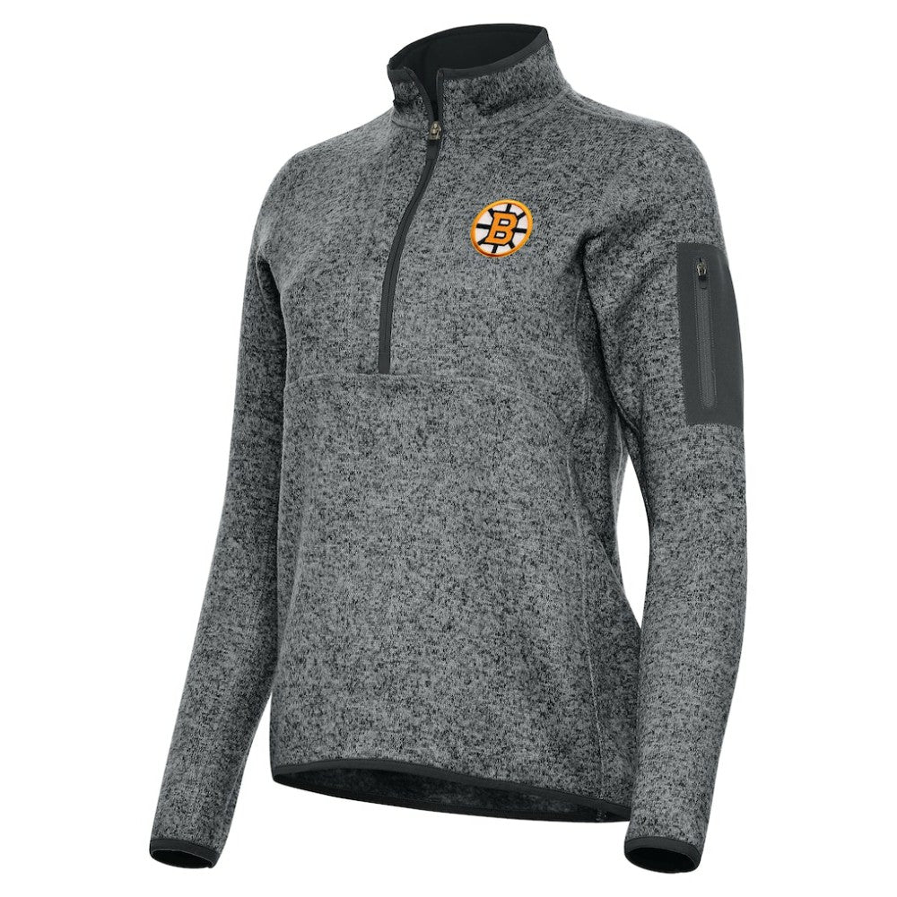 Boston Bruins Antigua Women's Fortune Half-Zip Pullover - Heather Black | US 203361808