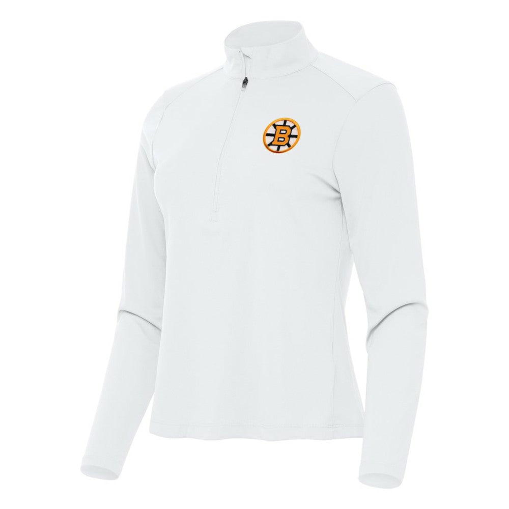 Boston Bruins Antigua Women's Tribute Half-Zip Pullover - White | US 203361836