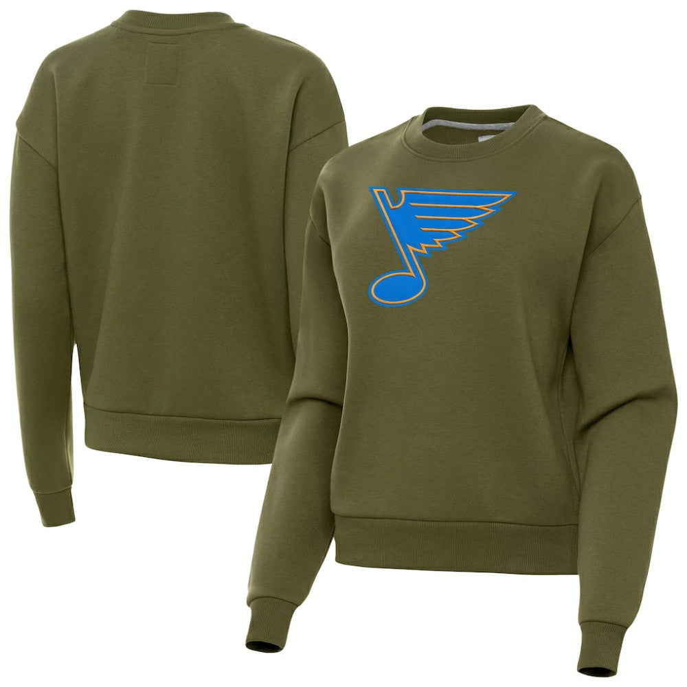 St. Louis Blues Antigua Women's Victory Pullover Sweatshirt - Olive | US 203361849